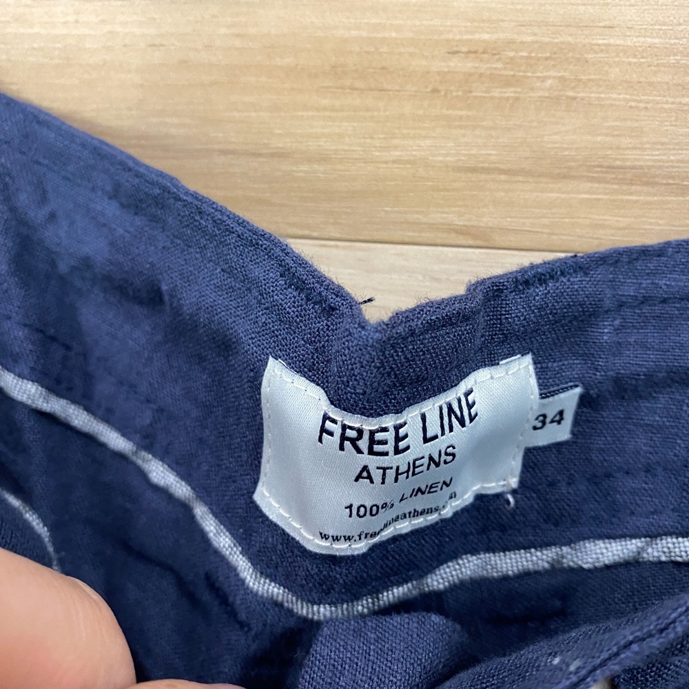 Free Line Athens Linen Pants Mens 34 Minimalist 100% Linen Straight Navy Summer - Picture 2 of 9